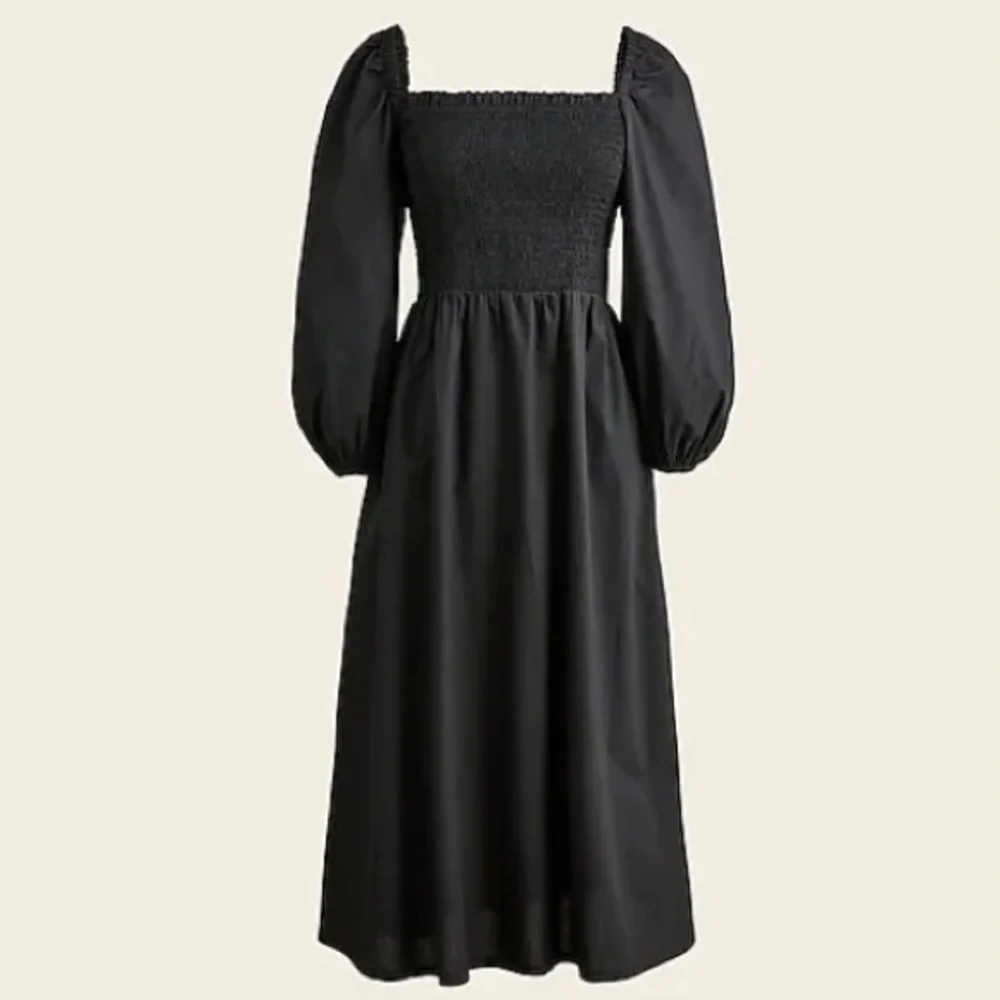 J Crew Smocked Puff Sleeve Dress. Cotton. Black. BD995. Size Small
